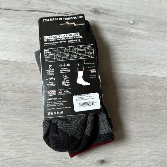Darn Tough Hike/Trek Micro Crew Midweight Sock Gray/Red NWT in packaging‎ - Picture 3 of 5